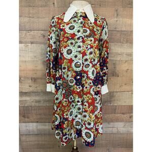 Vintage 1960’s Mod Floral Cotton Button Front Dress Size XS/S Hippie